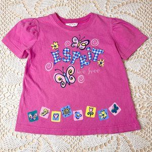 Vintage 1990s Esprit Girls 6 Years Pink Butterfly Live Free Short Sleeve Shirt